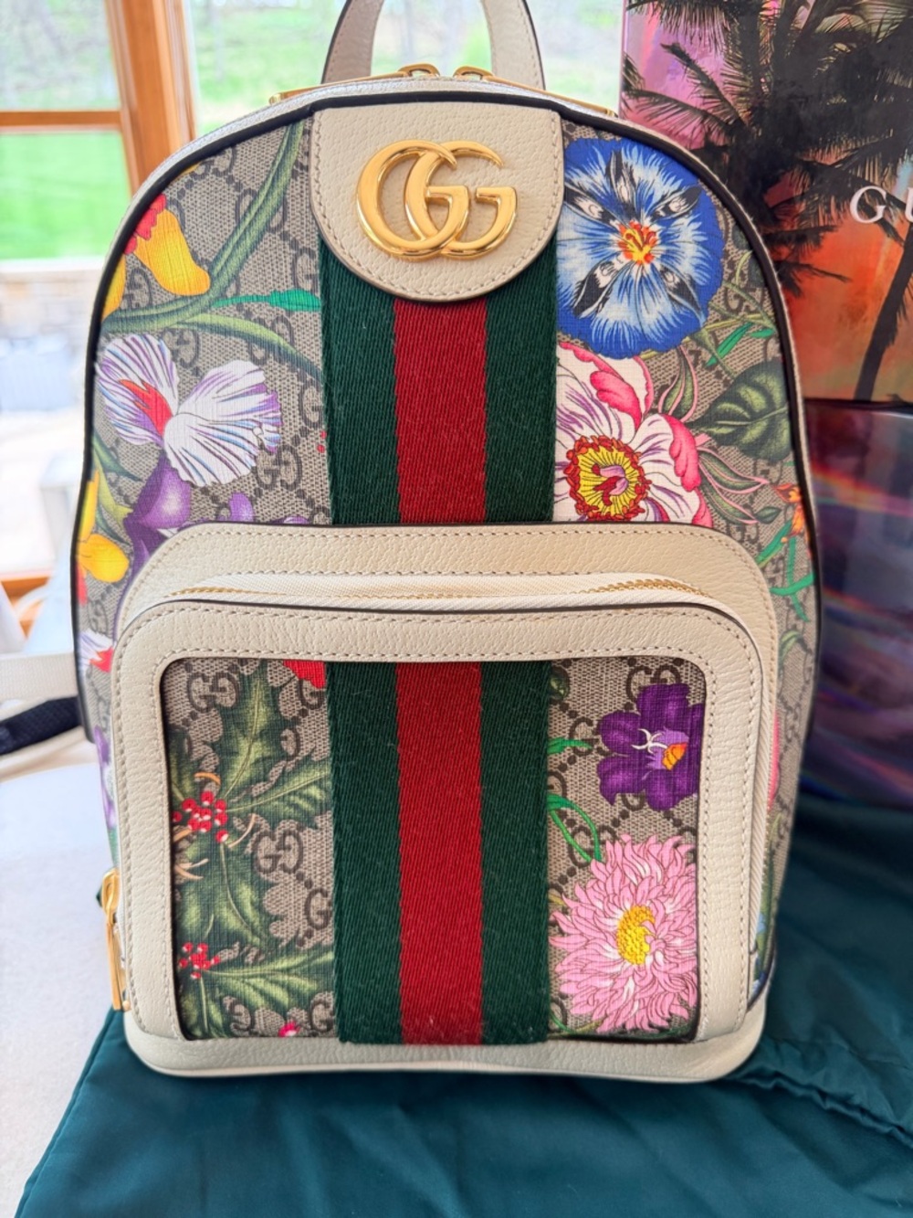 Gucci Floral GG Canvas Ophidia Backpack in Multicolor and Cream Leather - Picture 7 of 15